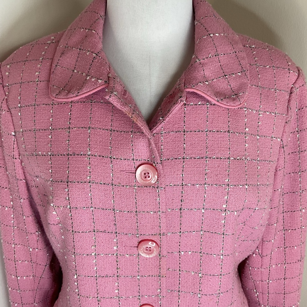 Nicole Miller Pink Plaid Blazer Jacket Classic Preppy Work Cocktail Size 12 - Picture 2 of 6